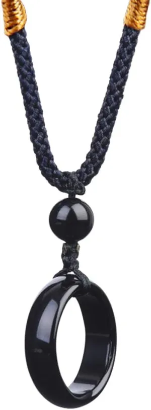 Men Women Black Natural Agate Stone Crystal Ring Shape Pendant Necklace Protection Powerful Jewelry Accessories Adjustable