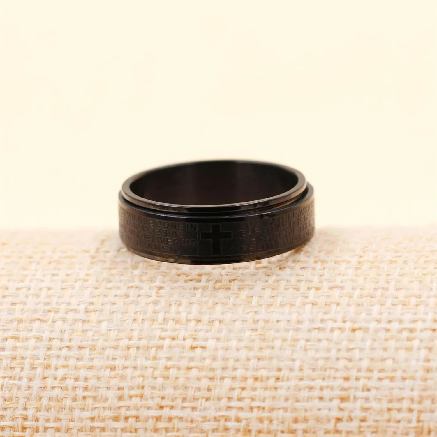 Men's Bible Verse Cross Ring - Black Titanium Steel Spinner Fidget Ring with Inspirational Bible Verses for Husband Dad Son Anniversary Christmas Birthday Christian Religious Prayer Jewelry