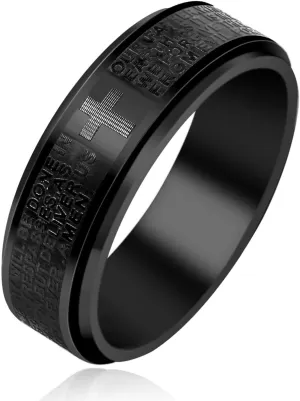Men's Bible Verse Cross Ring - Black Titanium Steel Spinner Fidget Ring with Inspirational Bible Verses for Husband Dad Son Anniversary Christmas Birthday Christian Religious Prayer Jewelry