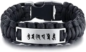 Men's Handmade Tibetan Buddhist Prayer Braided Paracord Cuff Bangle Blessing Om Mani Padme Hum Sanskrit Bracelets Powerful Mantra Prayers Jewelry for Man, 9 inches