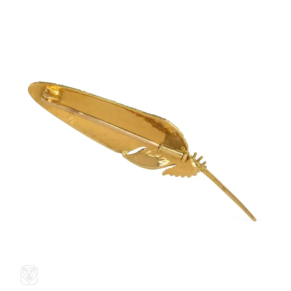 Mid-century French gold feather brooch