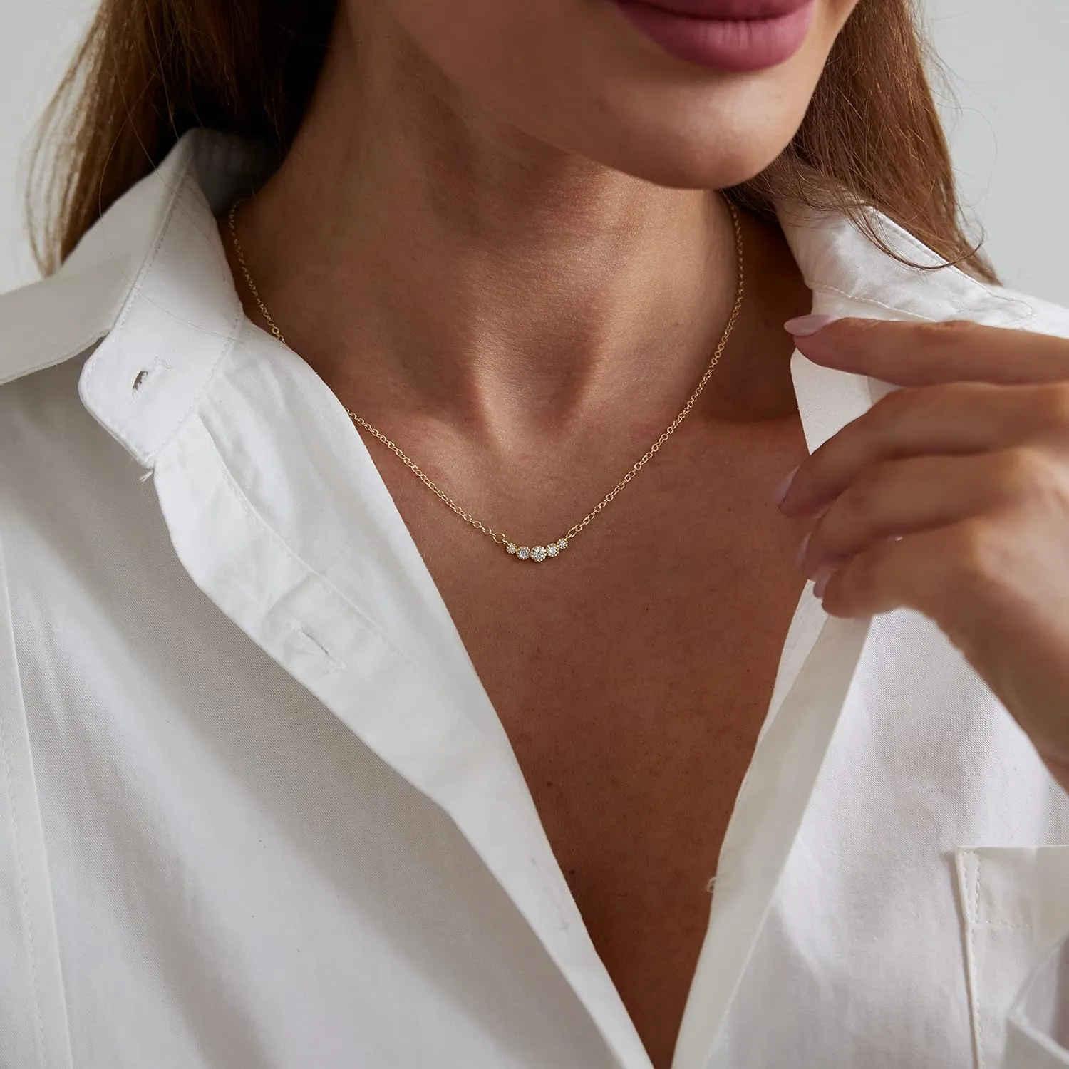 MIDEEO CZ Diamond Necklace for Women Dainty Layered Cubic Zirconia Solitaire Pendant Necklace Gold Plated Waterdrop Shape Square Emerald Green CZ Simulated Diamond Bridesmaid Necklace