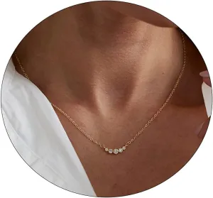 MIDEEO CZ Diamond Necklace for Women Dainty Layered Cubic Zirconia Solitaire Pendant Necklace Gold Plated Waterdrop Shape Square Emerald Green CZ Simulated Diamond Bridesmaid Necklace