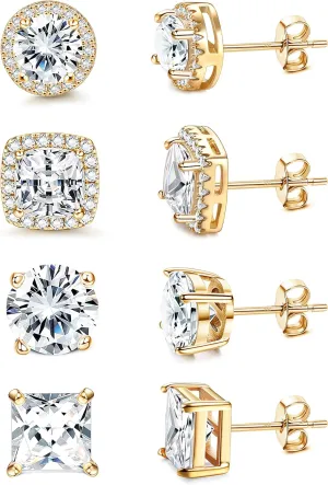 MILACOLATO Cubic Zirconia Stud Earrings for Women Men | 18K Gold Plated Hypoallergenic Sterling Silver Post Earrings | Big Brilliant Simulated Diamond CZ Halo Stud Earrings for Sensitive Ears