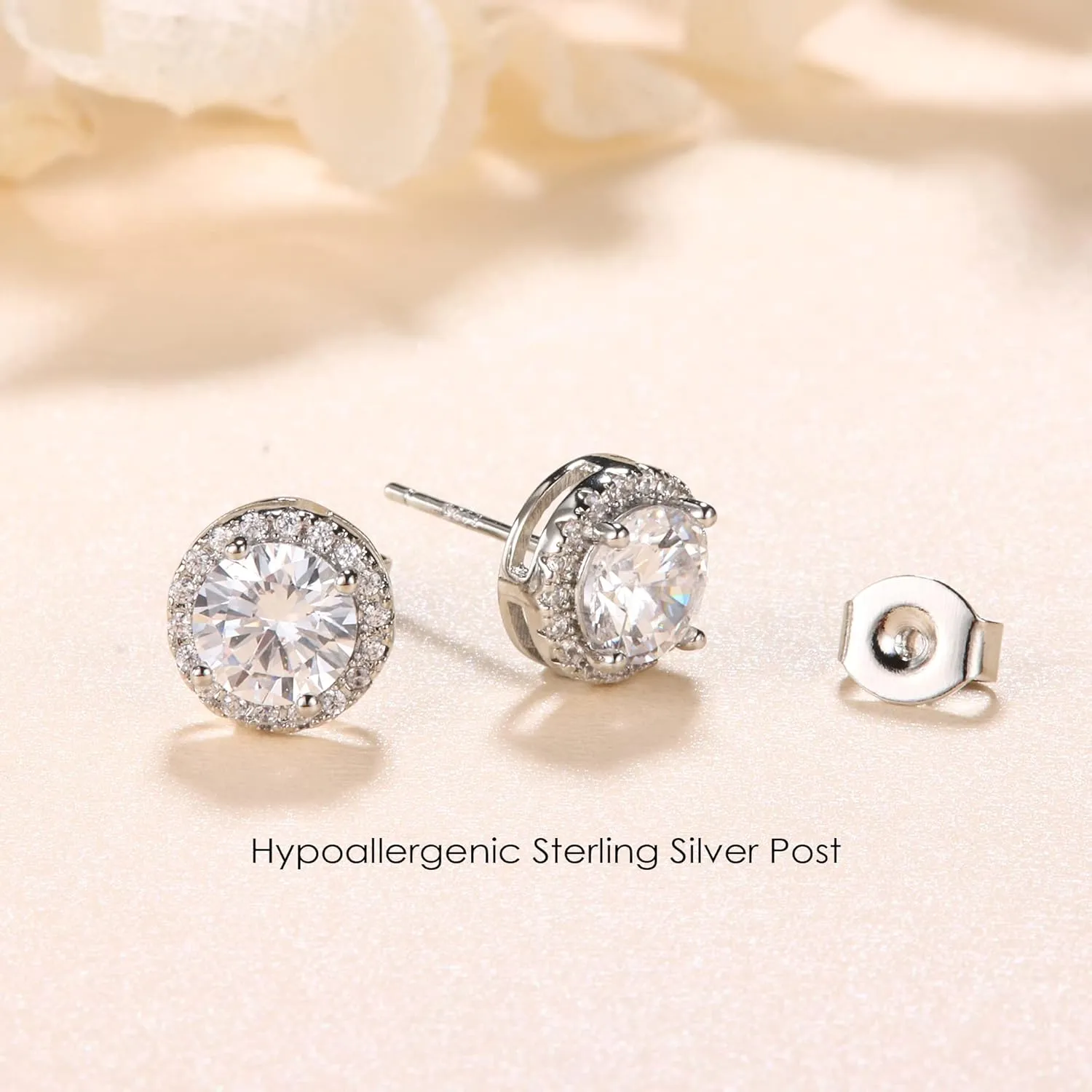MILACOLATO Cubic Zirconia Stud Earrings for Women Men | 18K Gold Plated Hypoallergenic Sterling Silver Post Earrings | Big Brilliant Simulated Diamond CZ Halo Stud Earrings for Sensitive Ears