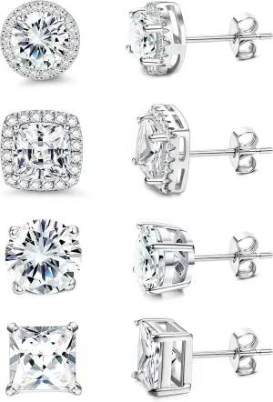 MILACOLATO Cubic Zirconia Stud Earrings for Women Men | 18K Gold Plated Hypoallergenic Sterling Silver Post Earrings | Big Brilliant Simulated Diamond CZ Halo Stud Earrings for Sensitive Ears