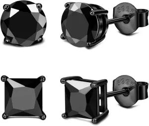 Milacolato Cubic Zirconia Stud Earrings for Women Men | 18K White Gold Plated Sterling Silver Stud Earrings | Brilliant Cut Simulated Diamond Stud Earrings for Sensitive Ears | 2Pairs