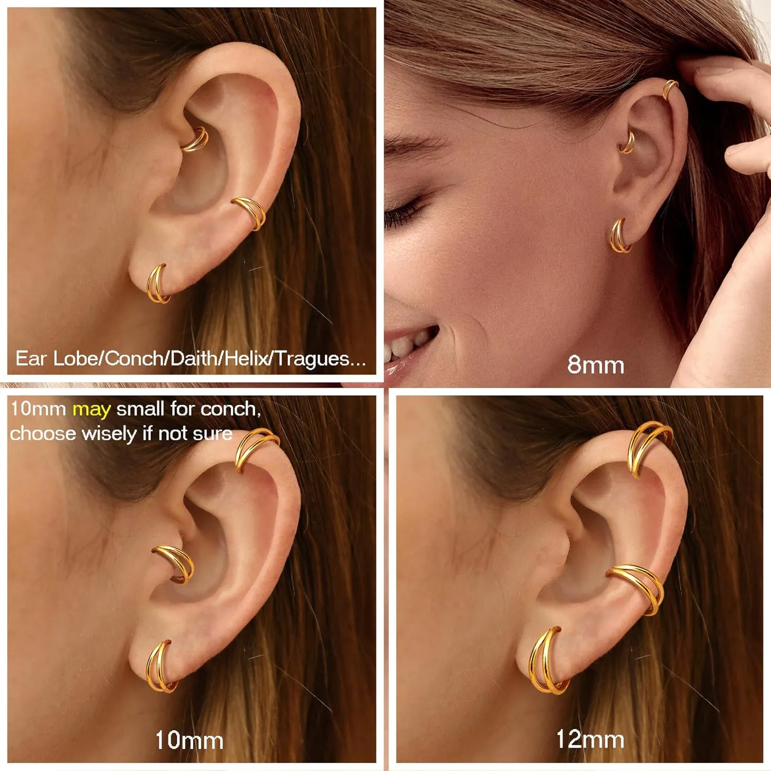 MILACOLATO G23 Titanium Nose Rings Hoops 16G 18G 20G Double Hoop Septum Click Nose Rings Lip Rook Lobe Tragus Helix Cartilage Daith Conch Earrings Clear CZ Paved Nose Piercing Jewelry for Women Men