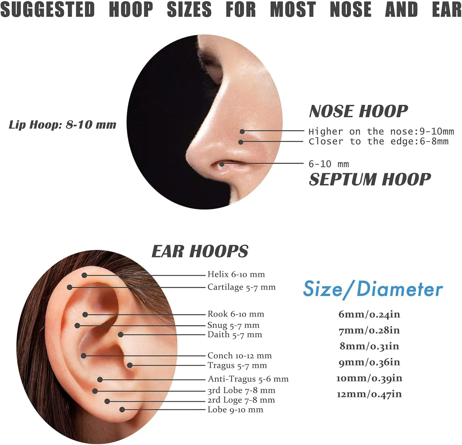 MILACOLATO G23 Titanium Nose Rings Hoops 16G 18G 20G Double Hoop Septum Click Nose Rings Lip Rook Lobe Tragus Helix Cartilage Daith Conch Earrings Clear CZ Paved Nose Piercing Jewelry for Women Men