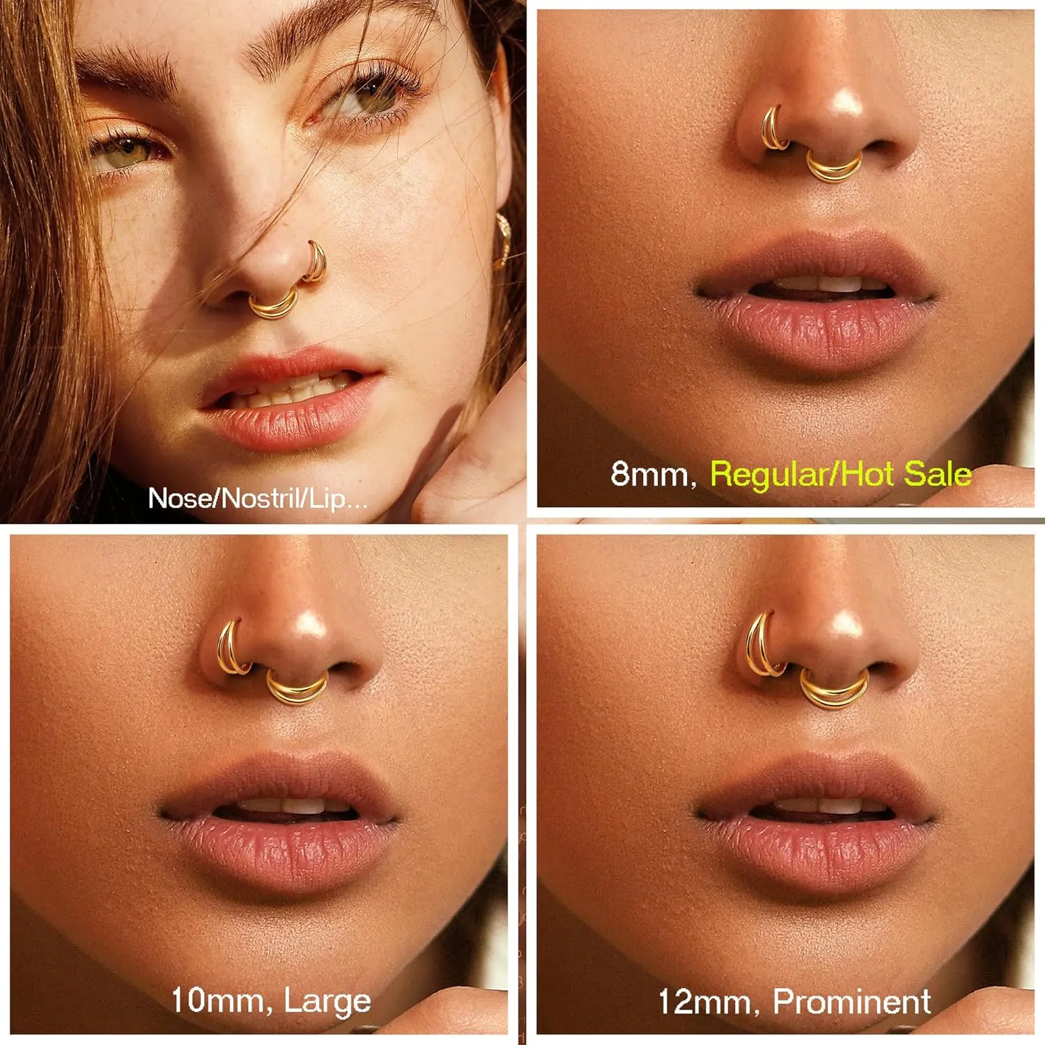 MILACOLATO G23 Titanium Nose Rings Hoops 16G 18G 20G Double Hoop Septum Click Nose Rings Lip Rook Lobe Tragus Helix Cartilage Daith Conch Earrings Clear CZ Paved Nose Piercing Jewelry for Women Men