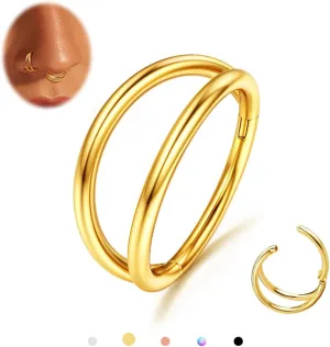 MILACOLATO G23 Titanium Nose Rings Hoops 16G 18G 20G Double Hoop Septum Click Nose Rings Lip Rook Lobe Tragus Helix Cartilage Daith Conch Earrings Clear CZ Paved Nose Piercing Jewelry for Women Men