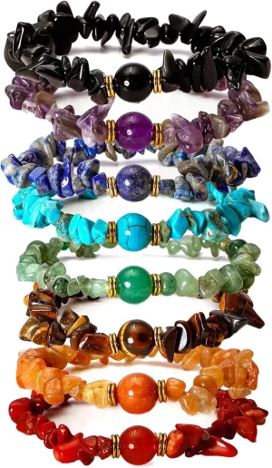 MILAKOO 7Chakra Chip Stone Bracelets for Women Natural Crystal Healing Reiki Yoga Beads Anxiety Cuff