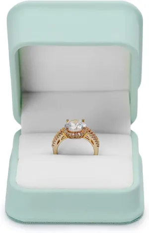 Mint-green PU Leather Engagement Proposal Ring Box Velvet Interior Jewelry Ring Gift Box