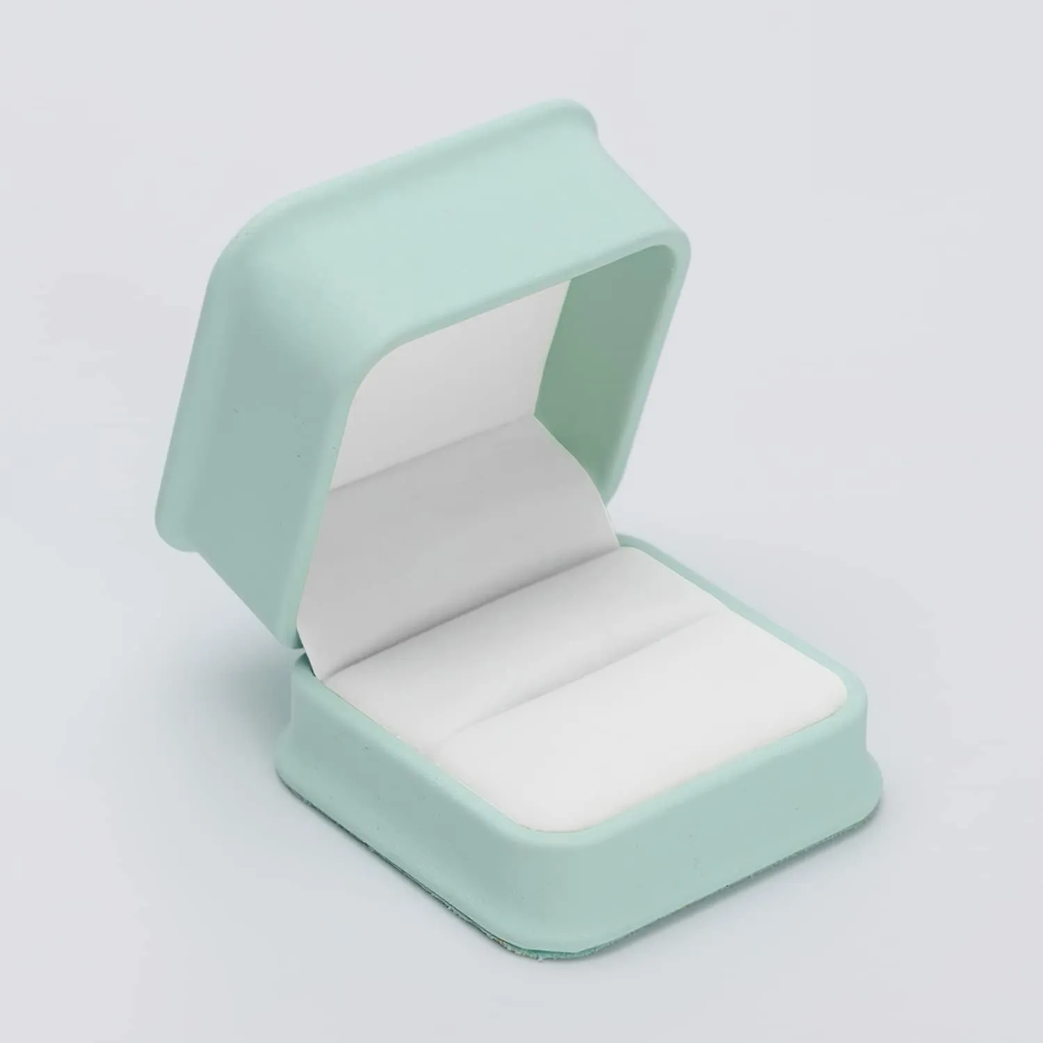 Mint-green PU Leather Engagement Proposal Ring Box Velvet Interior Jewelry Ring Gift Box