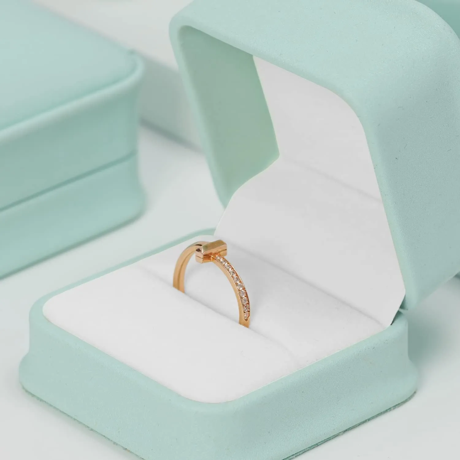 Mint-green PU Leather Engagement Proposal Ring Box Velvet Interior Jewelry Ring Gift Box