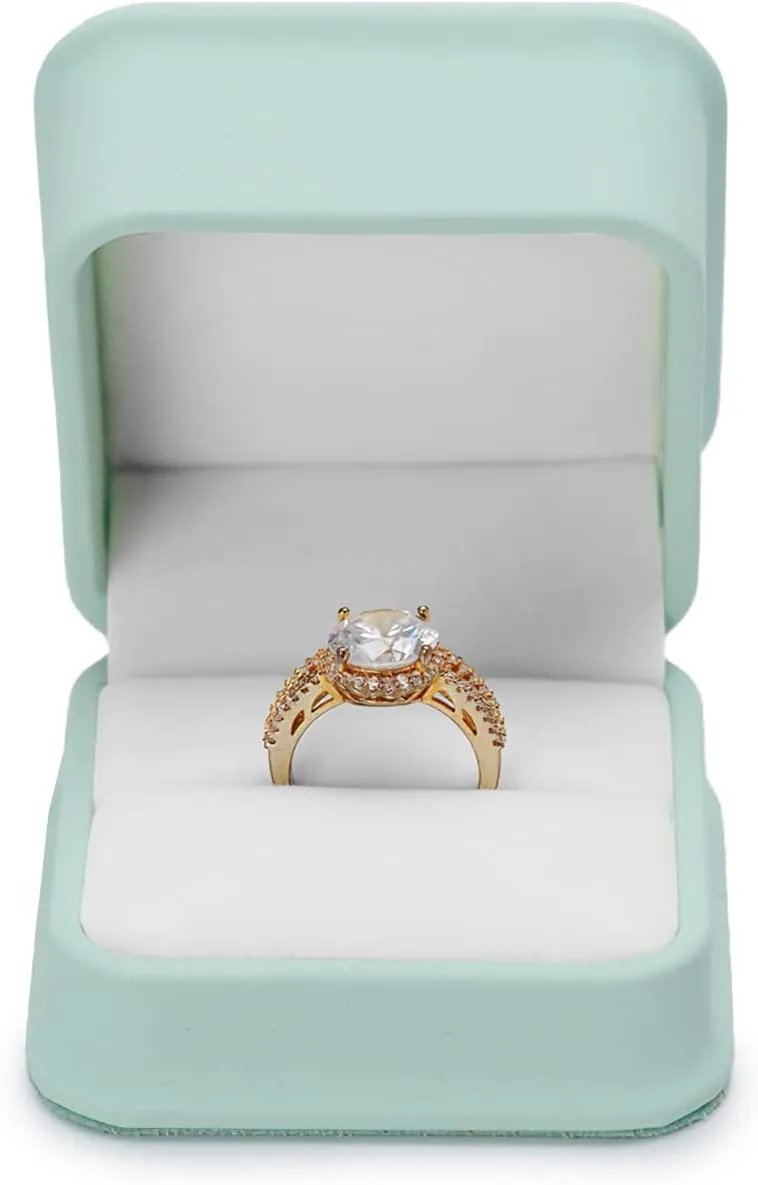 Mint-green PU Leather Engagement Proposal Ring Box Velvet Interior Jewelry Ring Gift Box