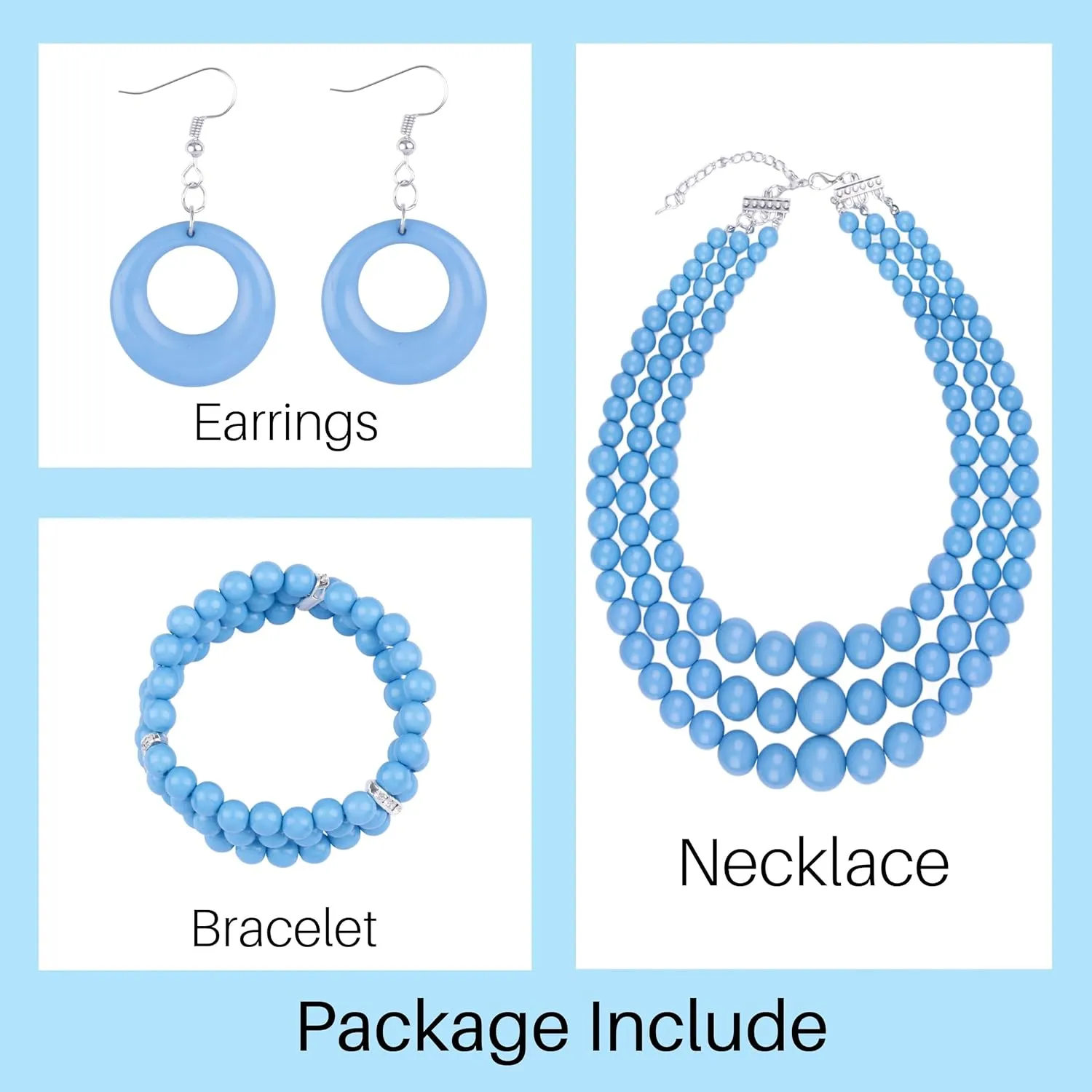 Miss U Hair Women's Chunky Large Statement Beads Necklace Earrings Stacked Bracelets Oversized Jewelry Set Halloween Party Outfit