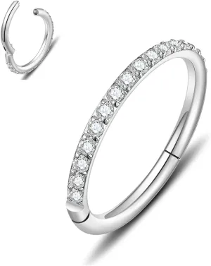 MissNity 20G, 18G, 16G, 14G Hinged Nose Rings Hoop with Gem in 316L Surgical Steel, Septum Clicker Cartilage Earrings Conch Daith Helix Rook Ear Lobe Piercing Jewelry, Diameter 6mm to 12mm