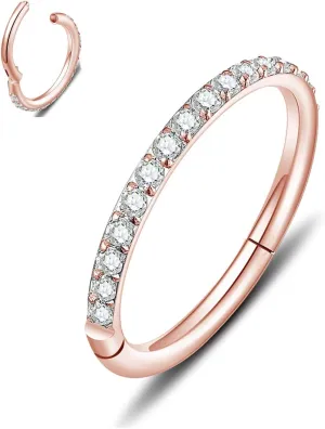 MissNity 20G, 18G, 16G, 14G Hinged Nose Rings Hoop with Gem in 316L Surgical Steel, Septum Clicker Cartilage Earrings Conch Daith Helix Rook Ear Lobe Piercing Jewelry, Diameter 6mm to 12mm