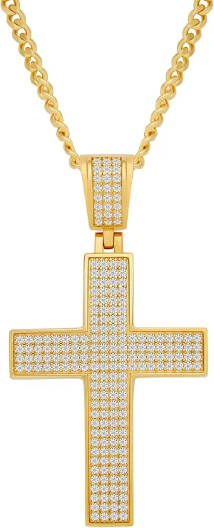Moissanite Cross Necklace for Men,18K White Gold Over 925 Sterling Silver Hip Hop Pendant Necklace For Boyfriend, Brilliant Lab Grown Diamond Rope Chain