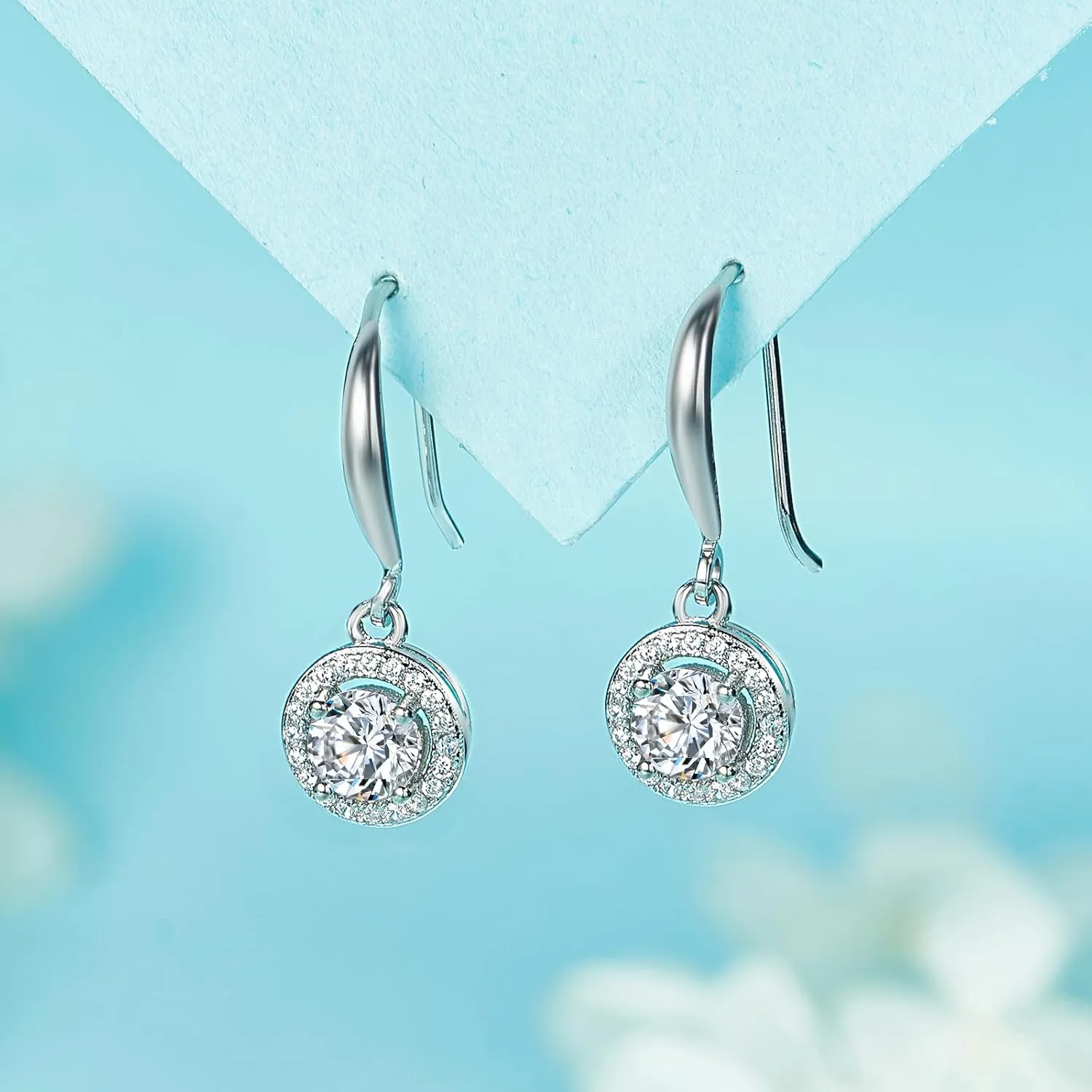 Moissanite Dangle Drop Earrings for women, 925 Sterling Silver Hook Earrings 18K White Gold D Color VVS1 Moissanite Diamond Earrings for Women Hypoallergenic Jewelry Gifts
