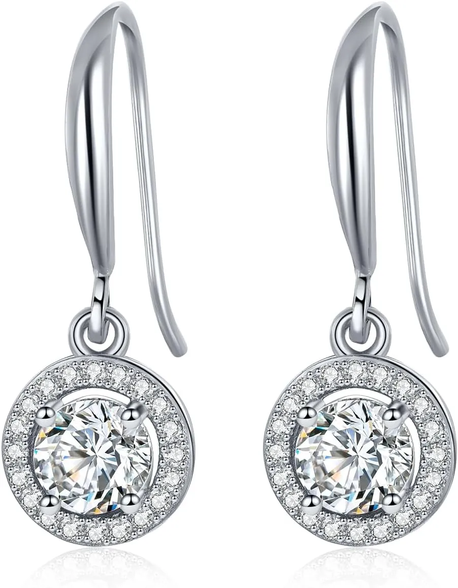 Moissanite Dangle Drop Earrings for women, 925 Sterling Silver Hook Earrings 18K White Gold D Color VVS1 Moissanite Diamond Earrings for Women Hypoallergenic Jewelry Gifts