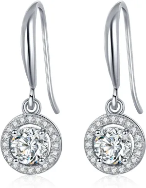 Moissanite Dangle Drop Earrings for women, 925 Sterling Silver Hook Earrings 18K White Gold D Color VVS1 Moissanite Diamond Earrings for Women Hypoallergenic Jewelry Gifts