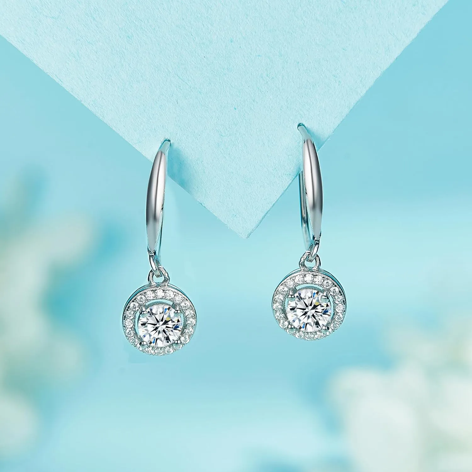 Moissanite Dangle Drop Earrings for women, 925 Sterling Silver Hook Earrings 18K White Gold D Color VVS1 Moissanite Diamond Earrings for Women Hypoallergenic Jewelry Gifts