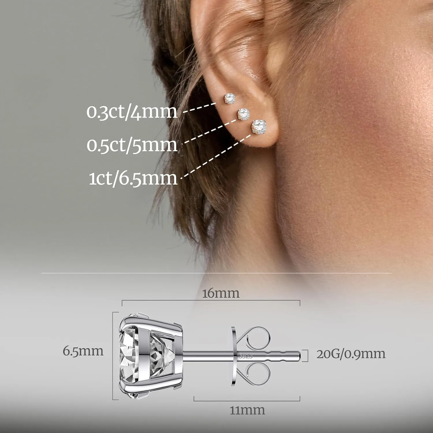 Moissanite Earrings, Diamond Stud Earrings for Women 1-3 CT 18K White Gold Plated/S925 Sterling Silver Earring for Men, Lab Grown Hypoallergenic Jewelry