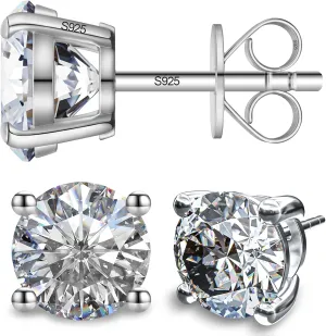 Moissanite Earrings, Diamond Stud Earrings for Women 1-3 CT 18K White Gold Plated/S925 Sterling Silver Earring for Men, Lab Grown Hypoallergenic Jewelry