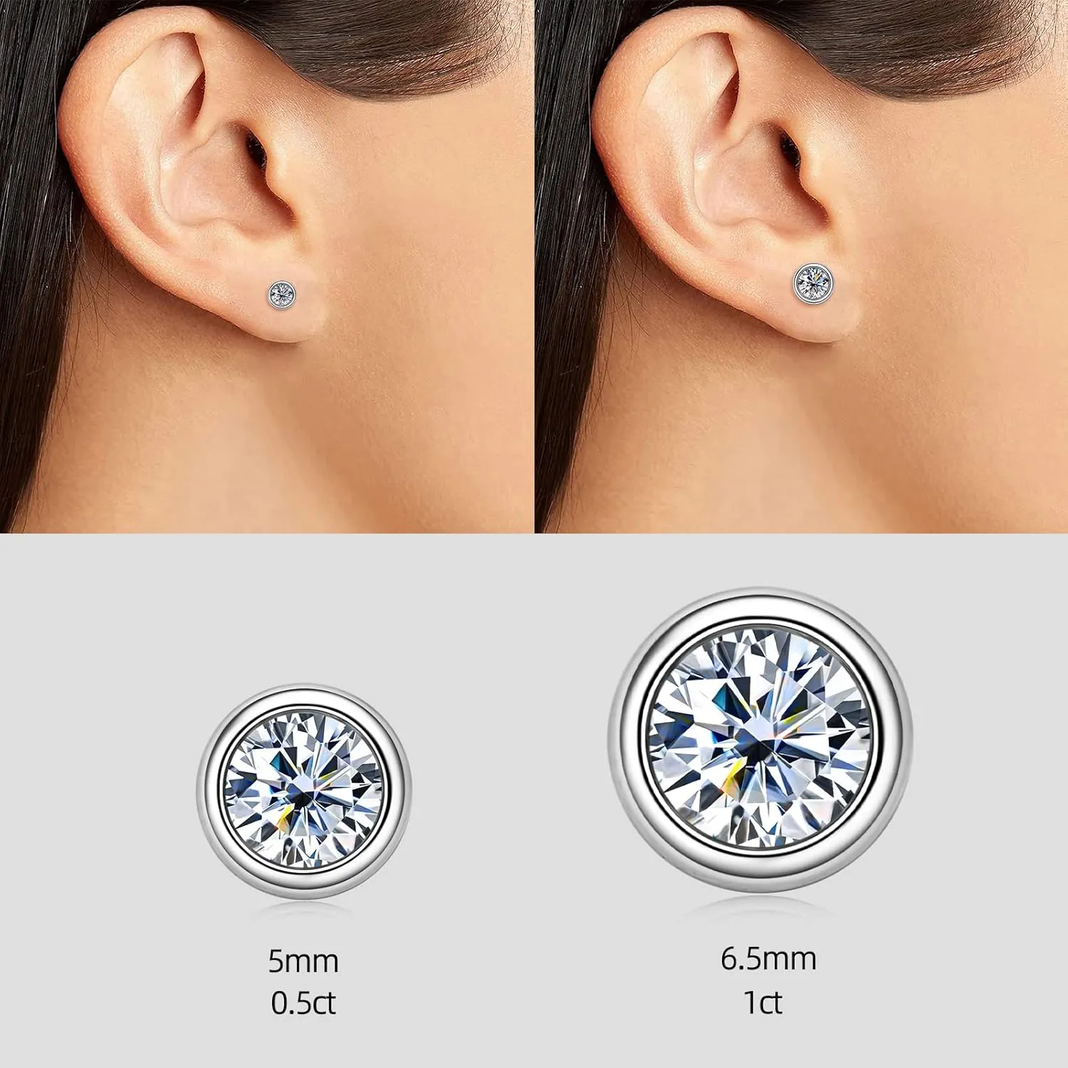 Moissanite Earrings for Women, 925 Sterling Silver 0.5-1ct D Color VVS1 Moissanite Stud Earrings, Hypoallergenic Earrings Studs for Sensitive Ears New Year Christmas Gifts