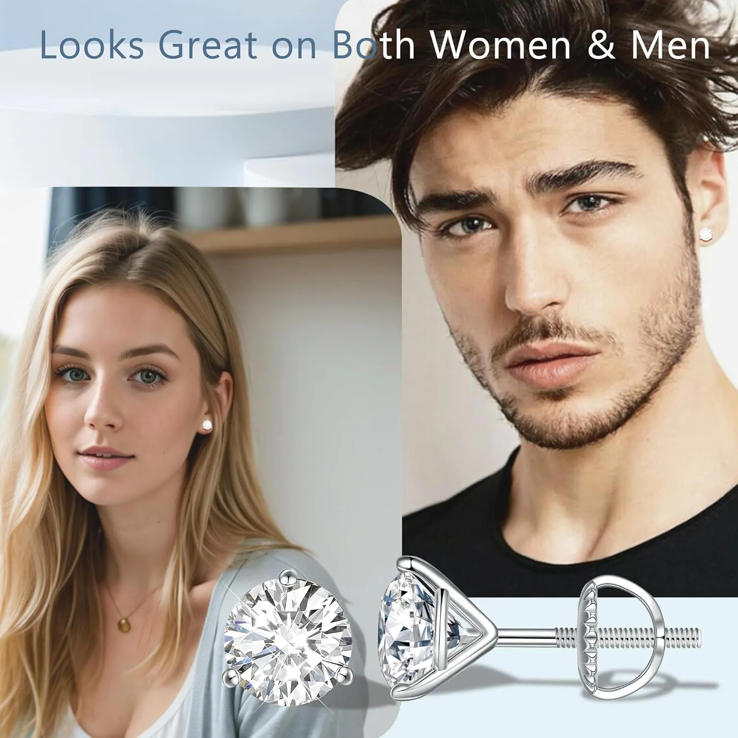 Moissanite Earrings, Screw Back Earrings for Women S925 Sterling Silver Hypoallergenic Earrings 18k Yellow Gold Plated Lab Created Moissanite Earrings D Color Brilliant Round Cut 0.3-3ct
