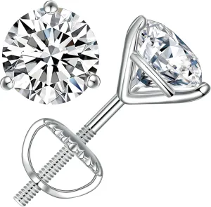 Moissanite Earrings, Screw Back Earrings for Women S925 Sterling Silver Hypoallergenic Earrings 18k Yellow Gold Plated Lab Created Moissanite Earrings D Color Brilliant Round Cut 0.3-3ct