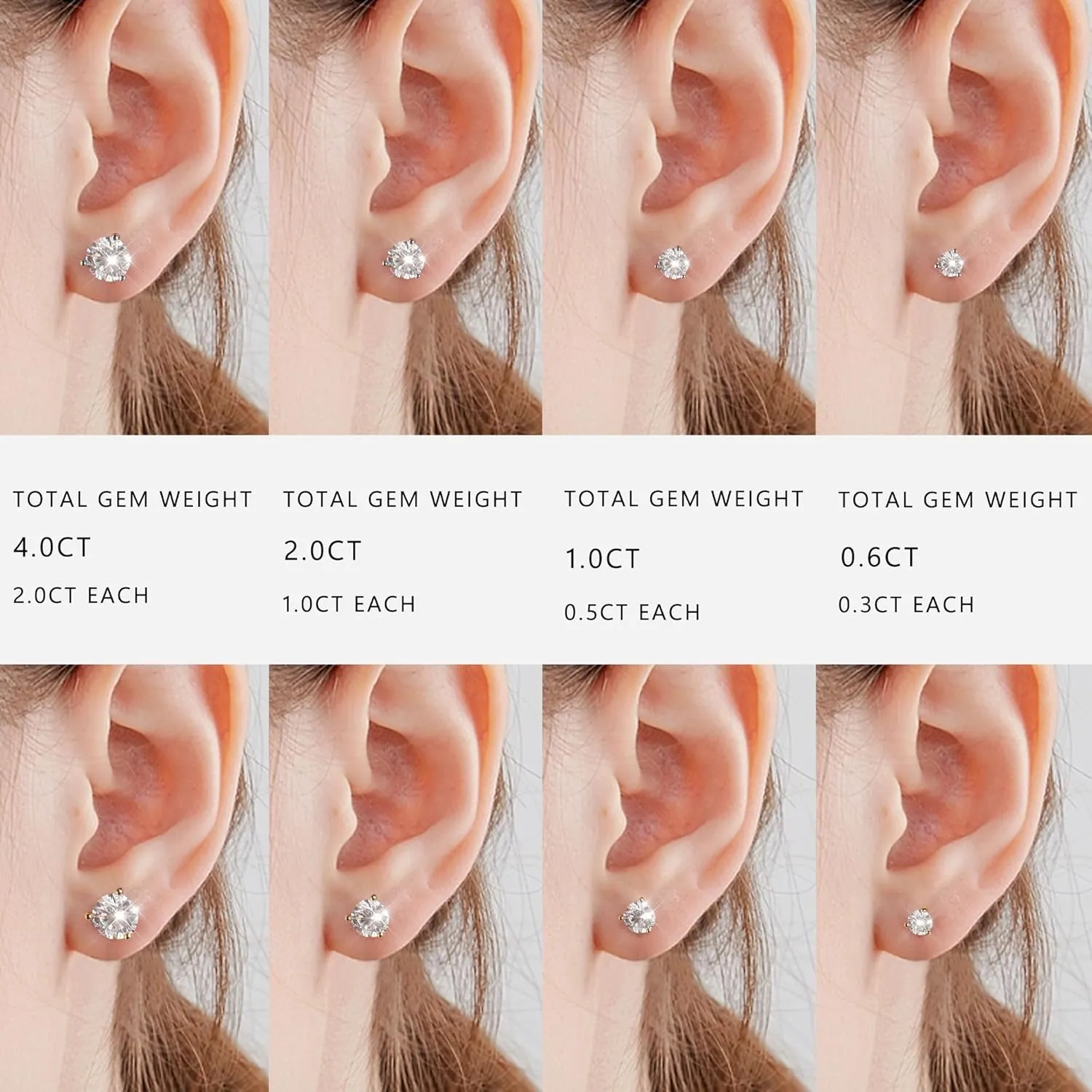 Moissanite Earrings, Screw Back Earrings for Women S925 Sterling Silver Hypoallergenic Earrings 18k Yellow Gold Plated Lab Created Moissanite Earrings D Color Brilliant Round Cut 0.3-3ct