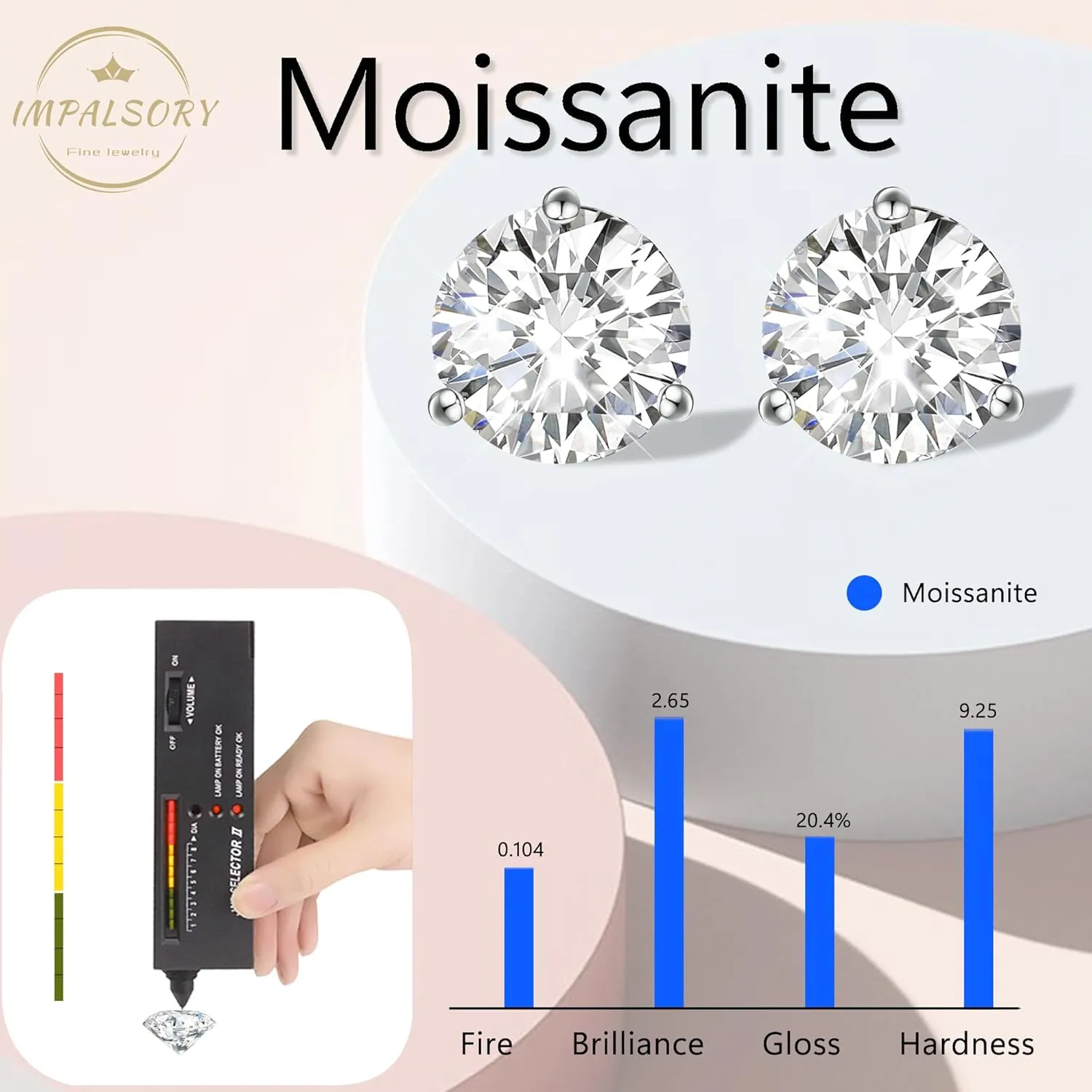 Moissanite Earrings, Screw Back Earrings for Women S925 Sterling Silver Hypoallergenic Earrings 18k Yellow Gold Plated Lab Created Moissanite Earrings D Color Brilliant Round Cut 0.3-3ct