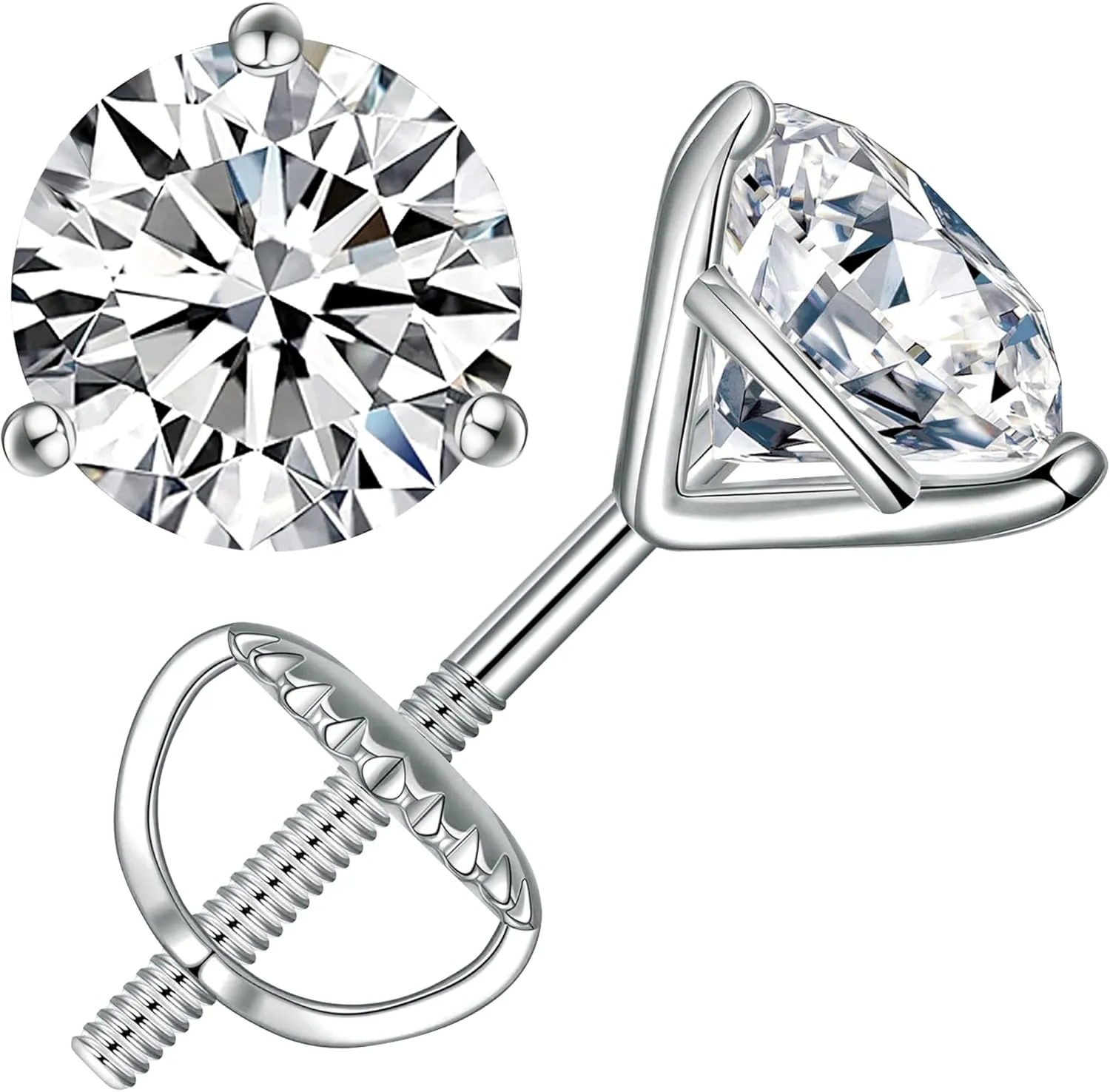 Moissanite Earrings, Screw Back Earrings for Women S925 Sterling Silver Hypoallergenic Earrings 18k Yellow Gold Plated Lab Created Moissanite Earrings D Color Brilliant Round Cut 0.3-3ct