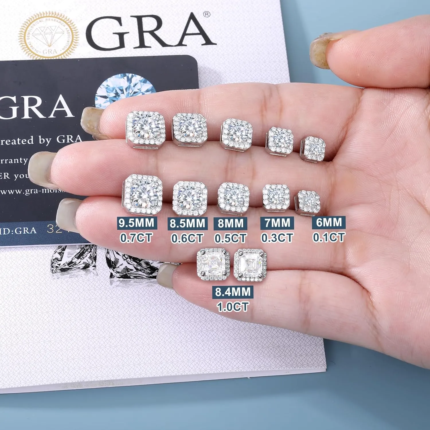 Moissanite Halo Earrings Square 18k Gold Plated 0.56-2.4CT 6-10mm D Color VVS1 Clarity Moissanite Stud Earrings For Women Men Square Stud Earrings 925 Sterling Silver Hypoallergenic Earrings