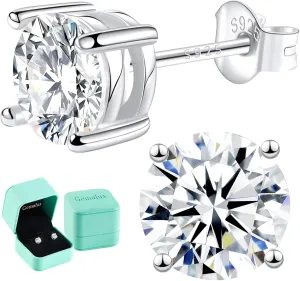 Moissanite Lab-Created Diamond Solitaire Stud Earrings 1.2ctw, D Color VVS1 Clarity, Hypoallergenic 925 Sterling Silver, White Gold Plated, Secure Friction Back, for Women & Men