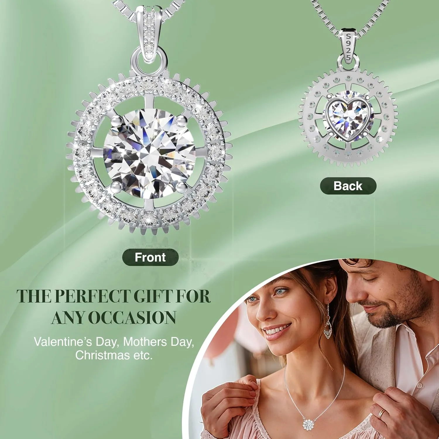Moissanite Necklace for Women - 1CT-3CT Romantic Love Heart Pendant - Valentine's Day Gift for Her, 925 Sterling Silver, Anniversary and Birthday Moissanite Jewelry, Gifts for Wife or Girlfriend