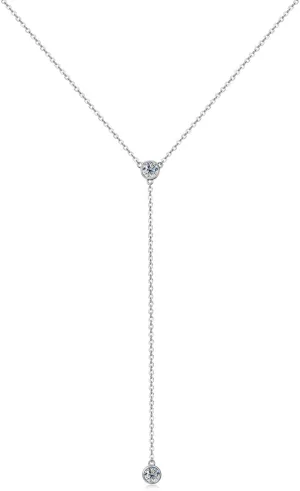 Moissanite Necklace for Women Sterling Silver, Lab Imitation Diamond Lariat Drop Y necklace, Dainty Simple Long Prom Bridal Wedding Hypoallergenic Neckalces, 16 to 20 Inch