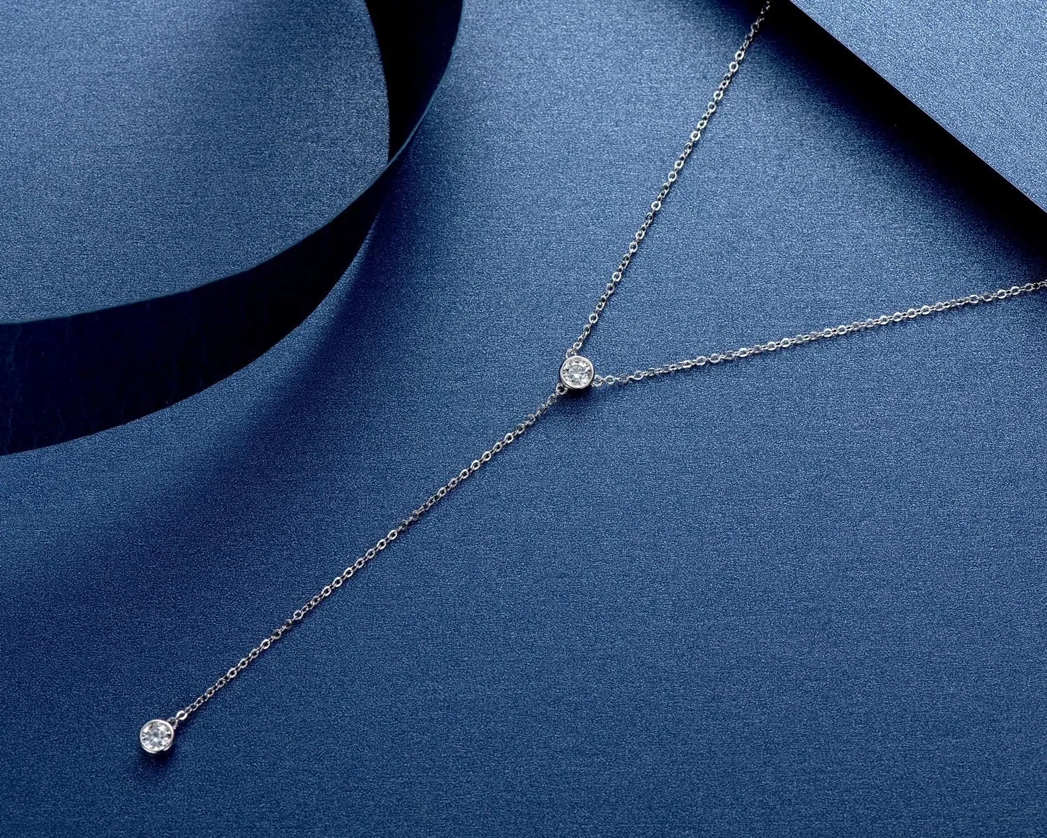 Moissanite Necklace for Women Sterling Silver, Lab Imitation Diamond Lariat Drop Y necklace, Dainty Simple Long Prom Bridal Wedding Hypoallergenic Neckalces, 16 to 20 Inch