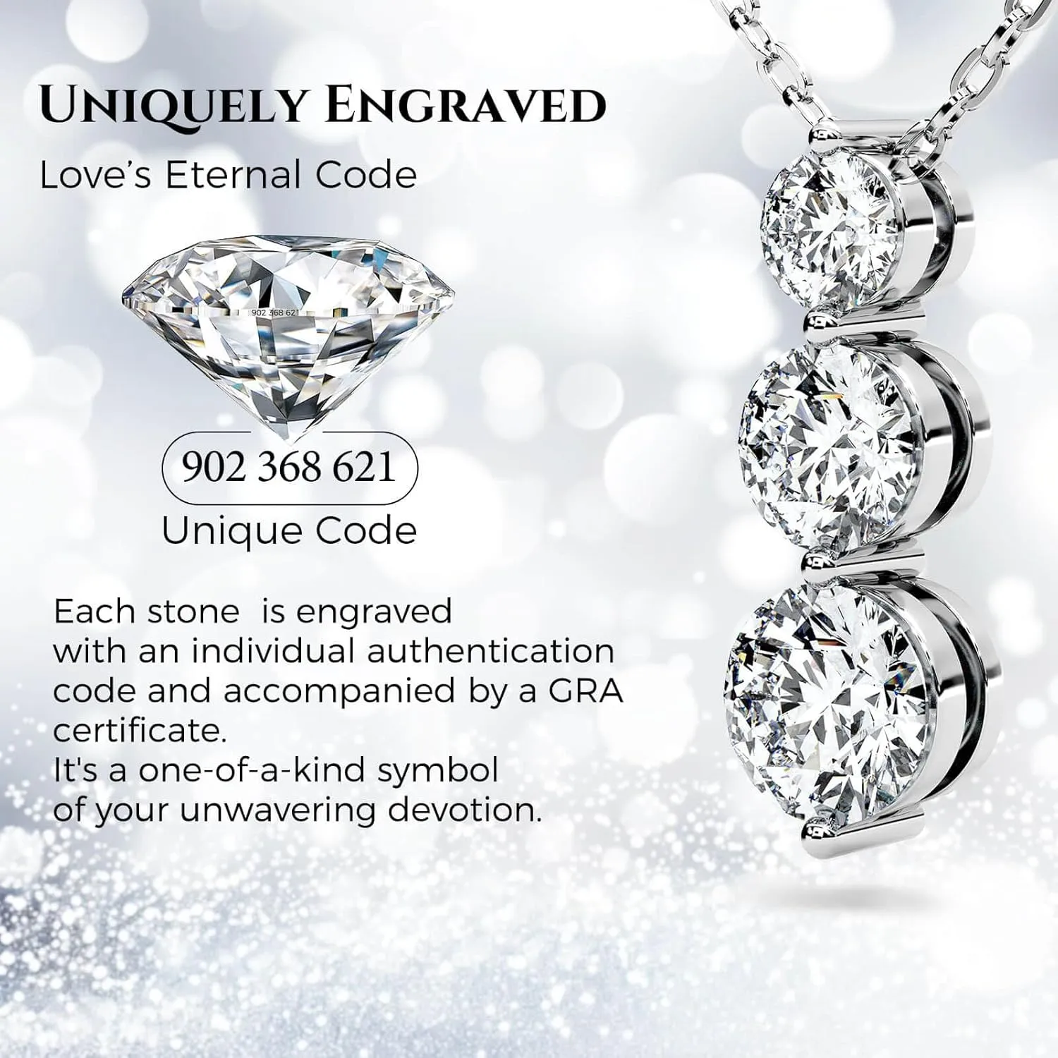 Moissanite Necklace for Women Three-Stone Pendant I Love You Sterling Silver Lab Created Gem Jewelry for Her Gift for Wedding Anniversary Birthday to My Wife Daughter Girlfriend Mom