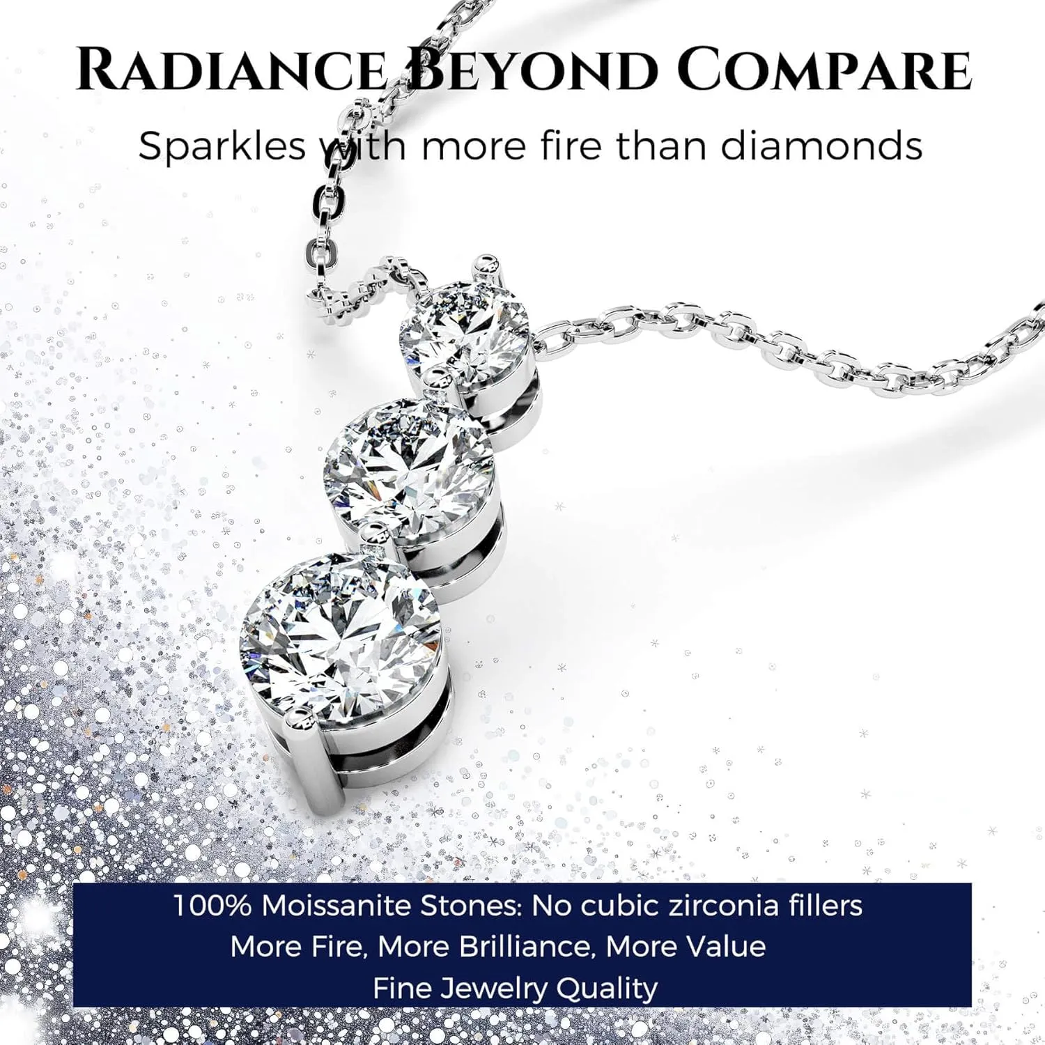 Moissanite Necklace for Women Three-Stone Pendant I Love You Sterling Silver Lab Created Gem Jewelry for Her Gift for Wedding Anniversary Birthday to My Wife Daughter Girlfriend Mom