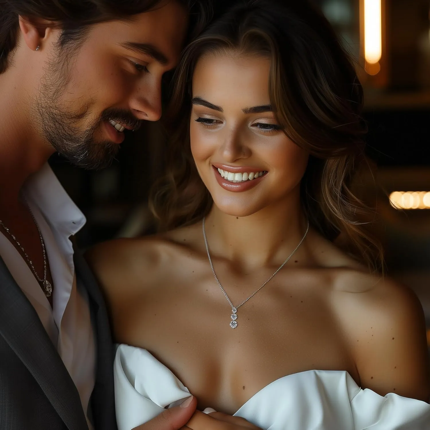 Moissanite Necklace for Women Three-Stone Pendant I Love You Sterling Silver Lab Created Gem Jewelry for Her Gift for Wedding Anniversary Birthday to My Wife Daughter Girlfriend Mom