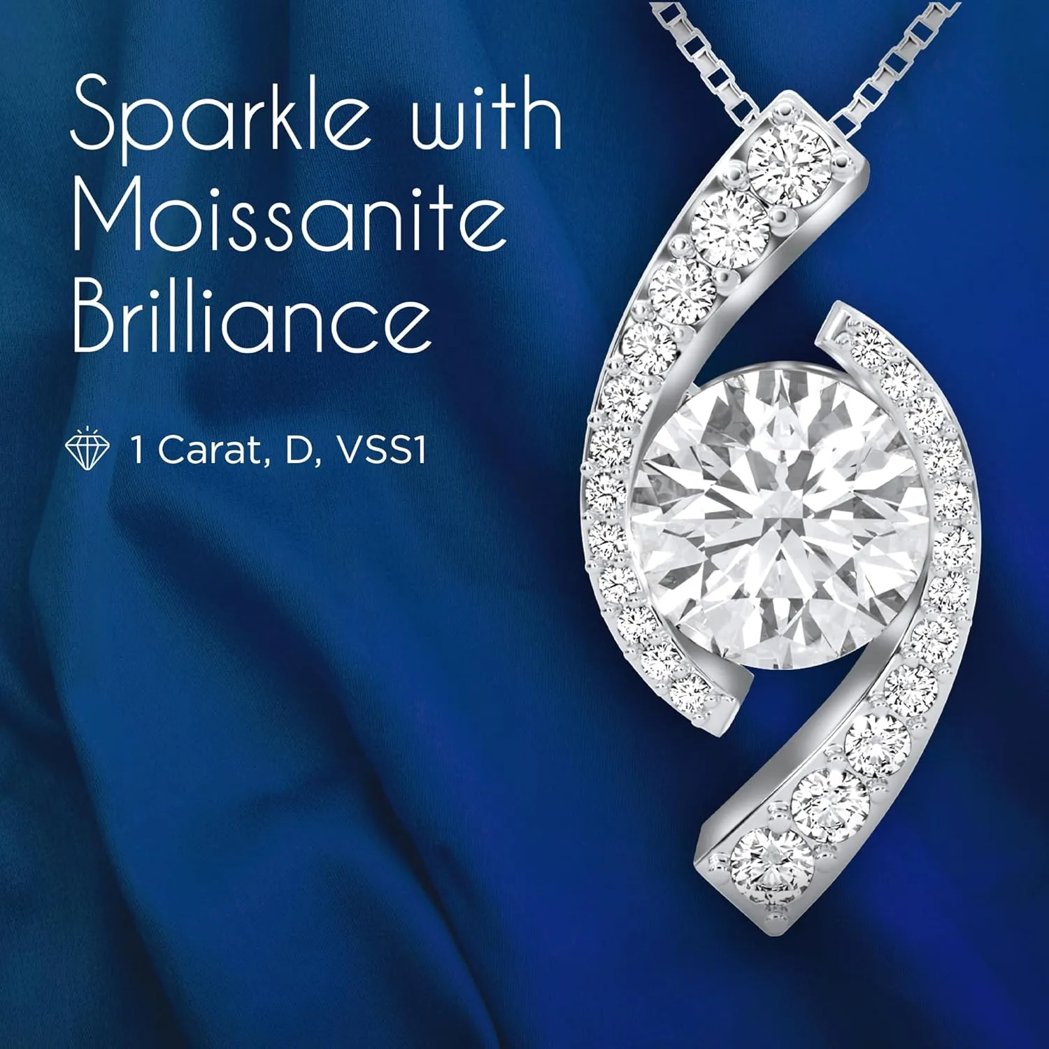 Moissanite Necklace Gift for Her Anniversary Present for Wife Girlfriend Mom Platinum Plated Sterling Silver 12 Carat, D, (VSS1) Moissanite Necklace Gift for Women Mothers Day Valentines Day Christmas Day