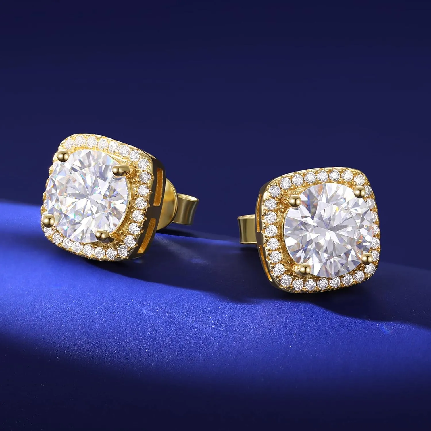 Moissanite Square Halo Stud Earrings Screw Back 0.2-8ct 3-10mm 18K White/Yellow Gold Plated 925 Sterling Silver Moissanite Earrings for Women Men