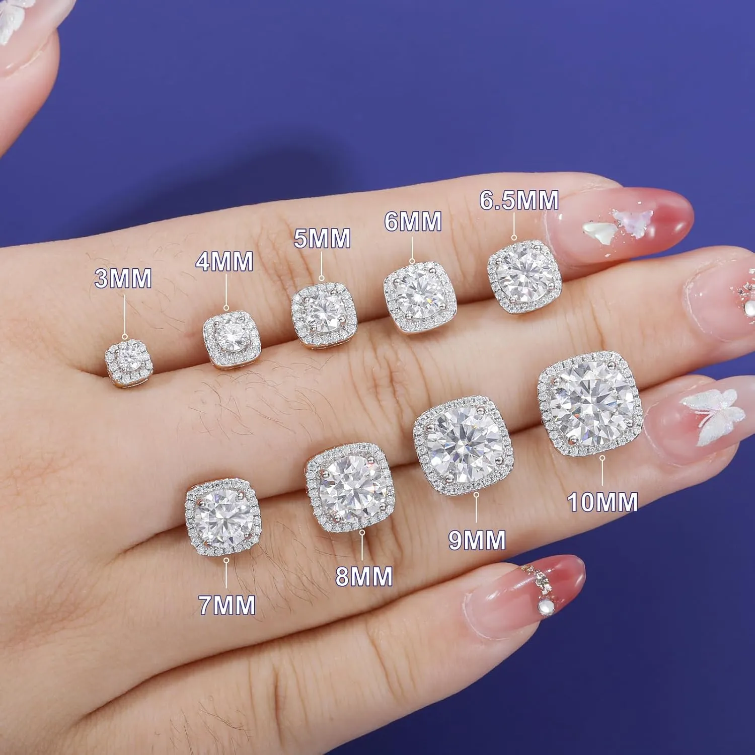 Moissanite Square Halo Stud Earrings Screw Back 0.2-8ct 3-10mm 18K White/Yellow Gold Plated 925 Sterling Silver Moissanite Earrings for Women Men