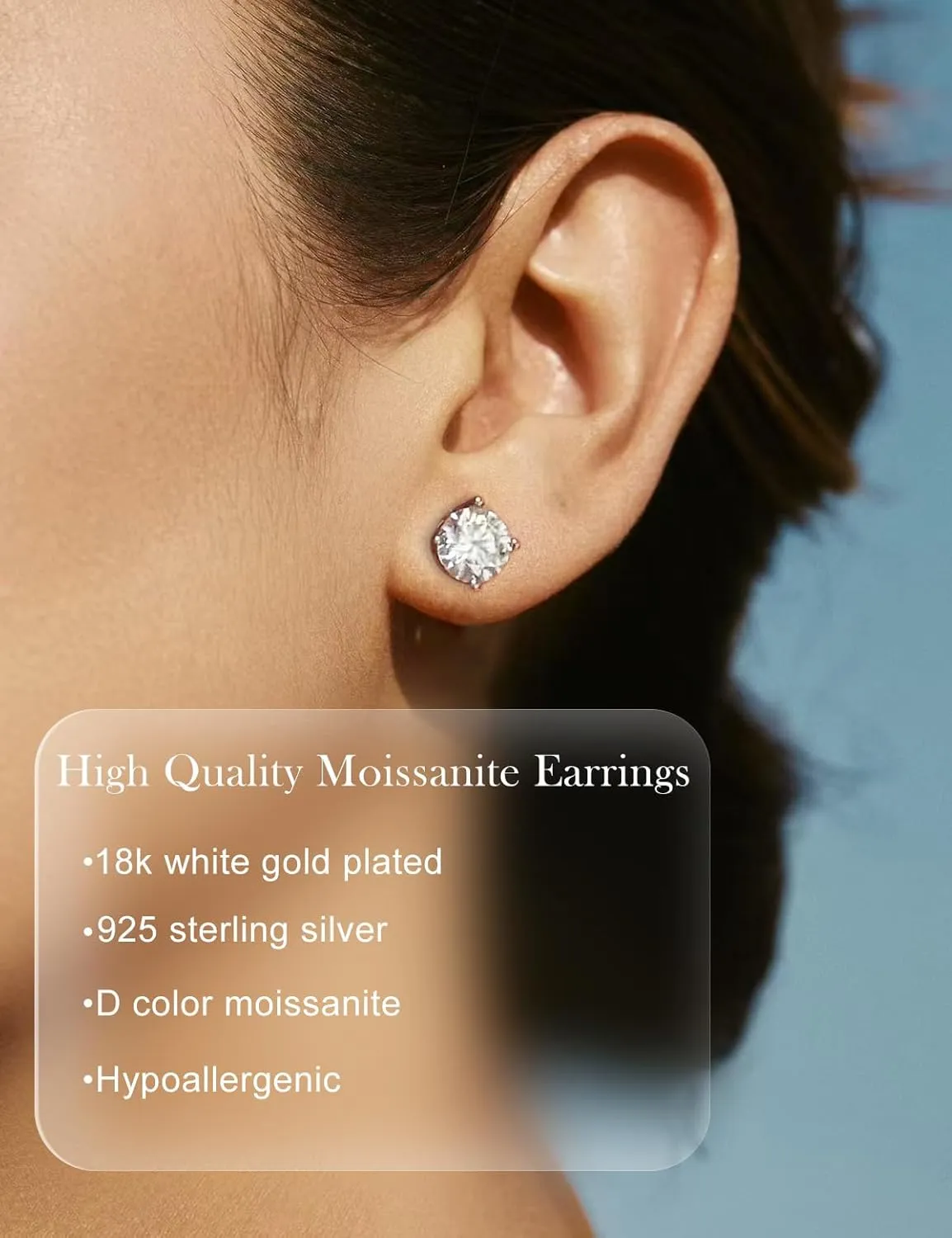 Moissanite Stud Earrings 18K White Gold Plated Sterling Silver Stud Earrings for Women Men Hypoallergenic Round Cut D Color VVS1 Clarity Lab Created Simulated Diamond Earrings 0.3-2ct Screw Back Push Back
