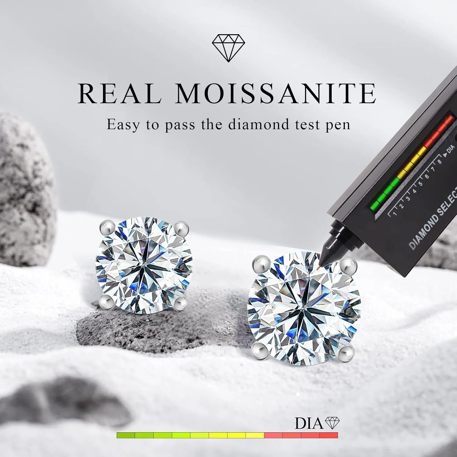 Moissanite Stud Earrings for Women, 0.5ct-2ct D Color Round Cut Lab Created Diamond Earring 18K White Yellow Rose Gold Plated 925 Sterling Silver Moissanite Earrings for Women