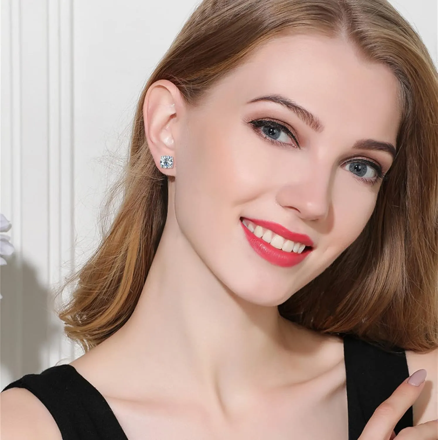 Moissanite Stud Earrings for Women, 0.5ct-2ct D Color Round Cut Lab Created Diamond Earring 18K White Yellow Rose Gold Plated 925 Sterling Silver Moissanite Earrings for Women